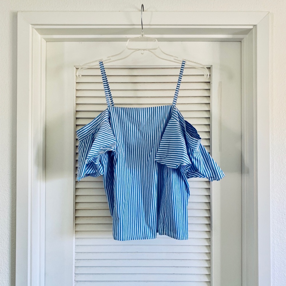 Blue stripe crop top off the shoulder combo - Picture 1 of 2